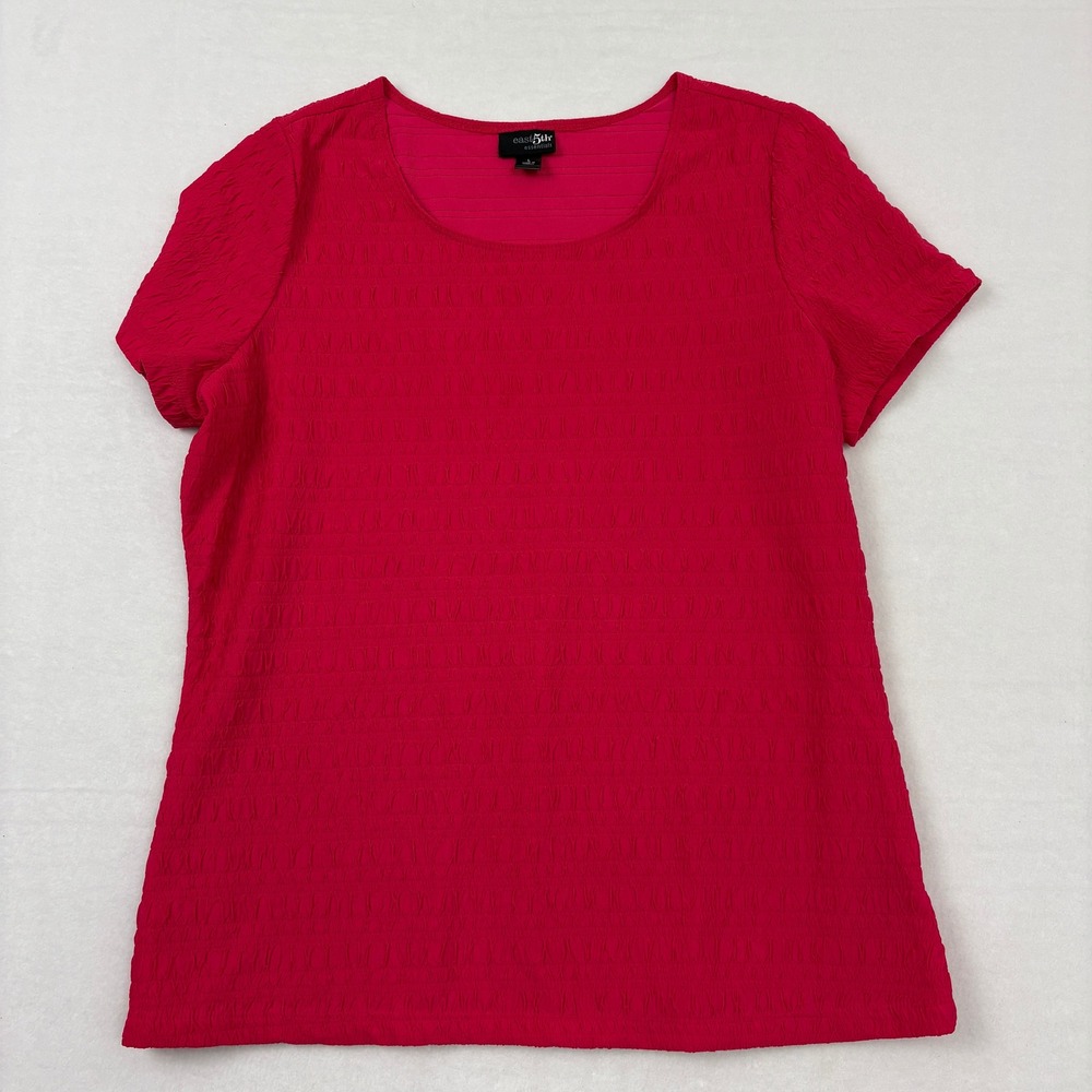 East 5th Essentials Women Red Textured Crinkle Short Sleeve Blouse Size L